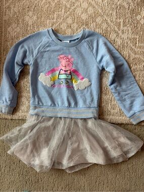 Peppa Pig Light Blue Sweatshirt Dress with Silver Tulle Skirt 5T